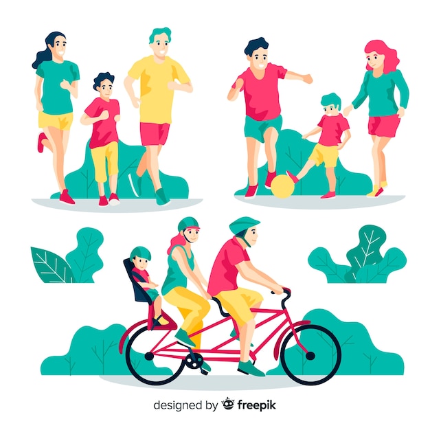 Free Vector | Hand drawn family doing outdoors activities collection