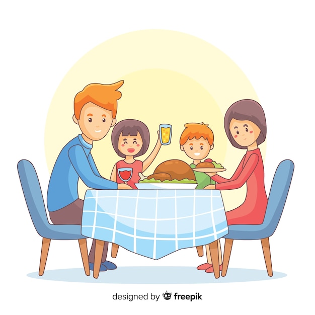 Free Vector | Hand drawn family eating together scene