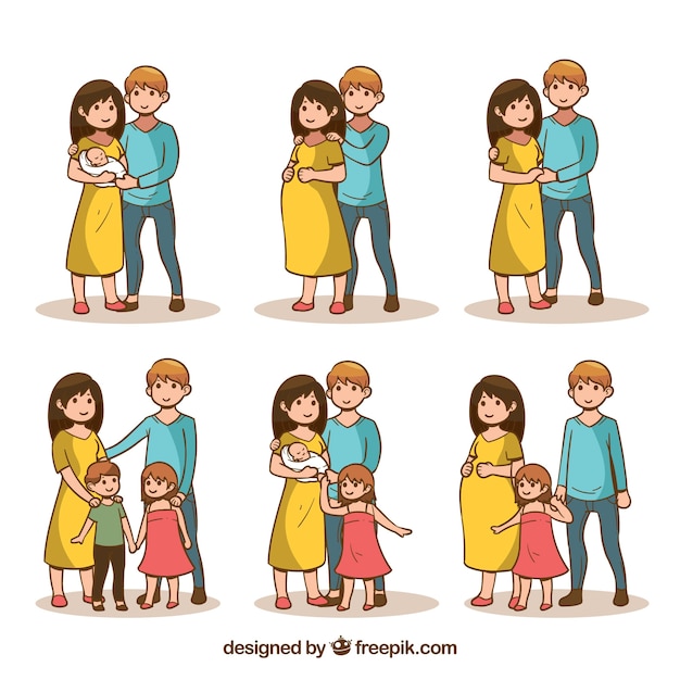 Hand drawn family in different life\
stages