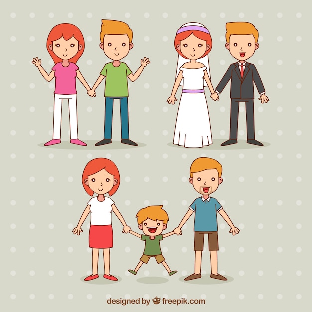 Hand drawn family in different life
stages