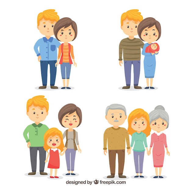 Hand drawn family in different life
stages