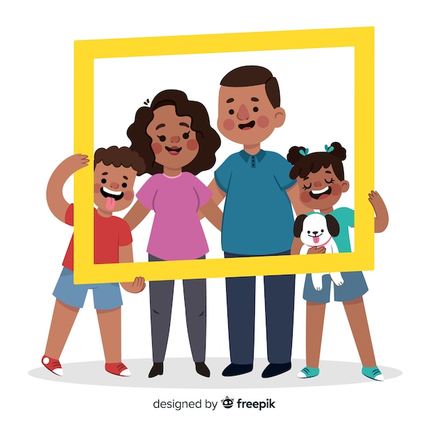 Hand Drawn Family Portrait With Frame | Free Vector