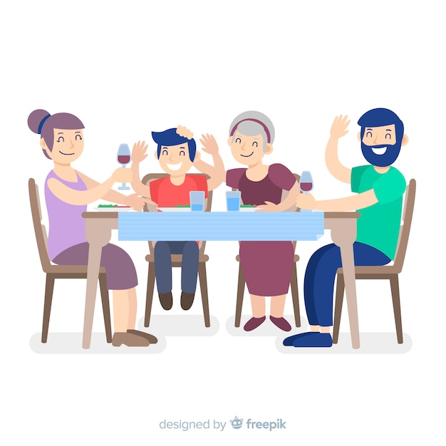 Работники сидят вокруг за столом иллюстрация. Family around Table cartoon. BTS sitting around the Table.