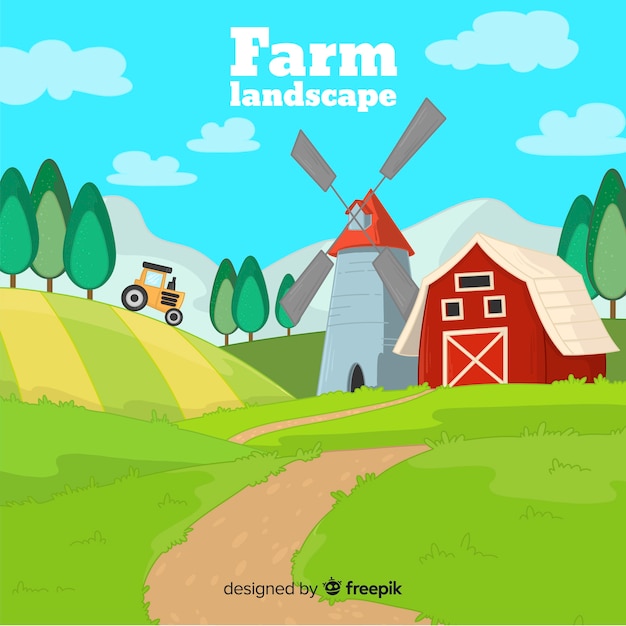 Free Vector | Hand drawn farm landscape