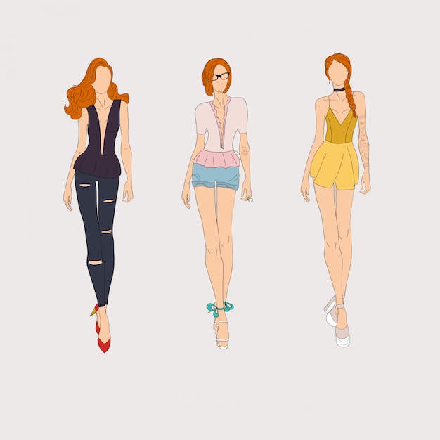 Premium Vector Hand Drawn Fashion Models