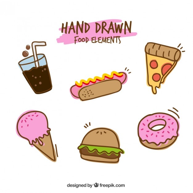 Hand drawn fast food and sweets