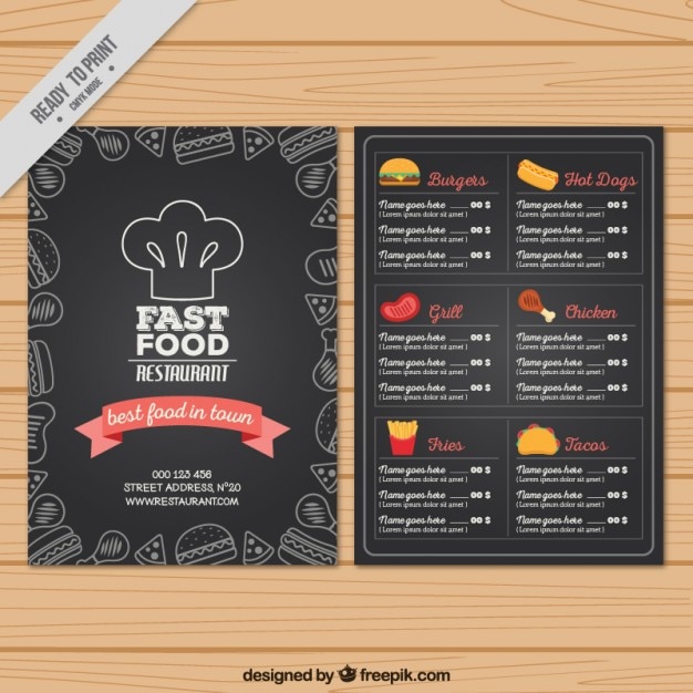 Hand drawn fast food menu  in blackboard style Free Vector