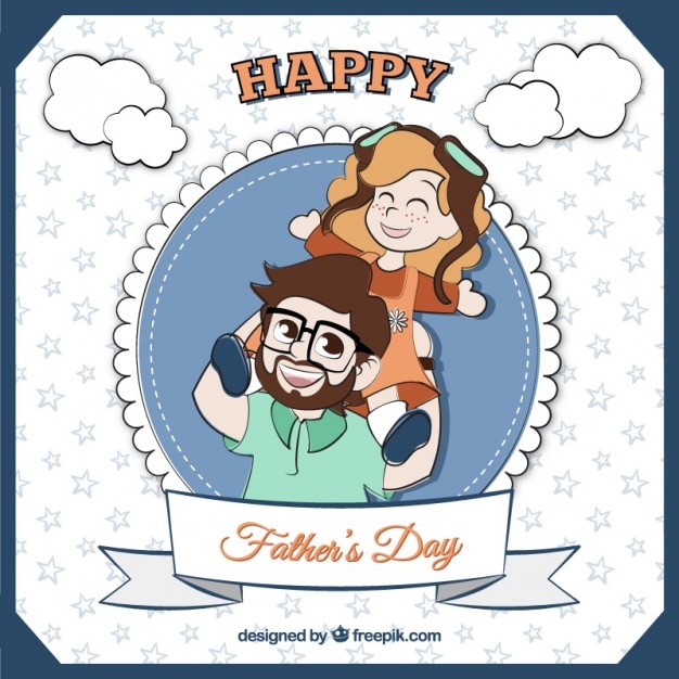 Hand drawn father\'s day card with his lovely\
daughter