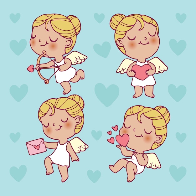 Hand Drawn Female Cupid Character Collection Free Vector 1433