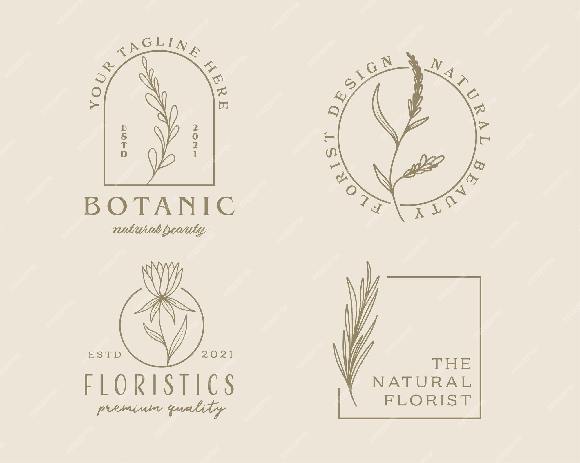 Premium Vector | Hand drawn feminine botanical logo templates set retro ...