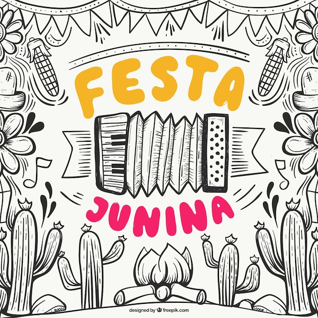 Hand drawn festa junina background with elements Free Vector