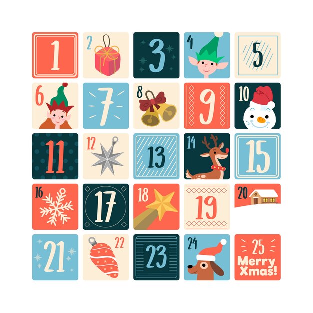 Hand drawn festive advent calendar Vector | Free Download