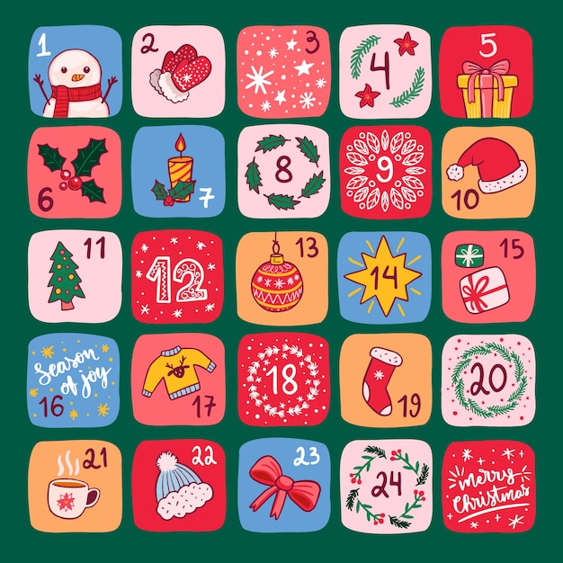 Hand drawn festive advent calendar Free Vector