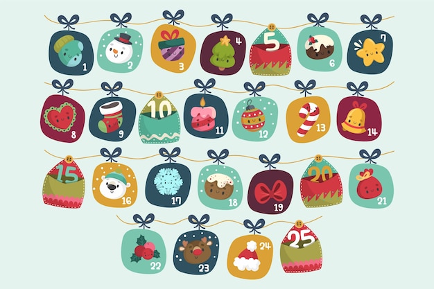 Hand drawn festive advent calendar Free Vector