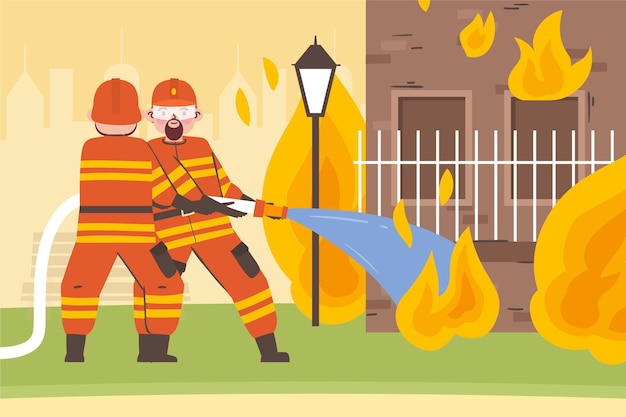 fireman putting out fire clipart png