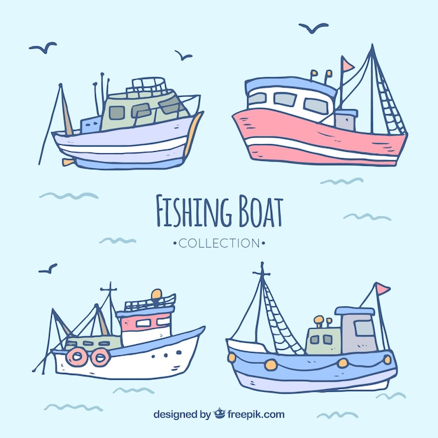 Hand drawn fishing boat collection