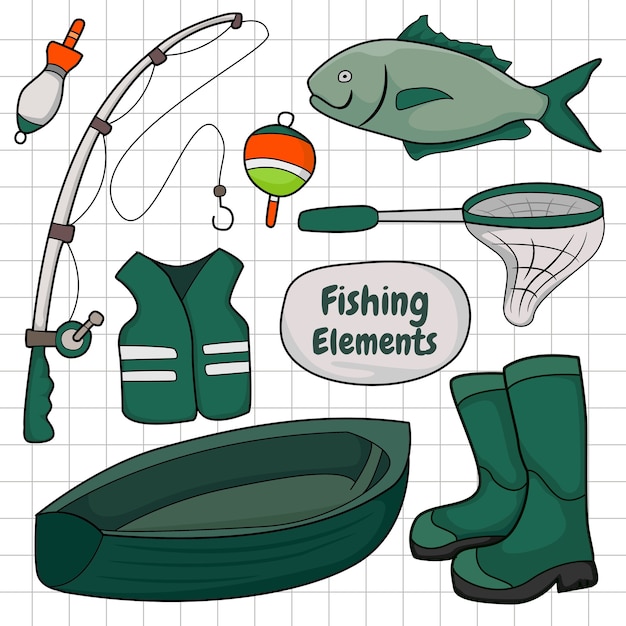 Premium Vector | Hand drawn fishing elements doodle coloring