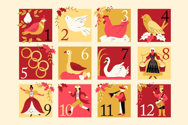 Premium Vector | Hand drawn flat 12 days of christmas illustration