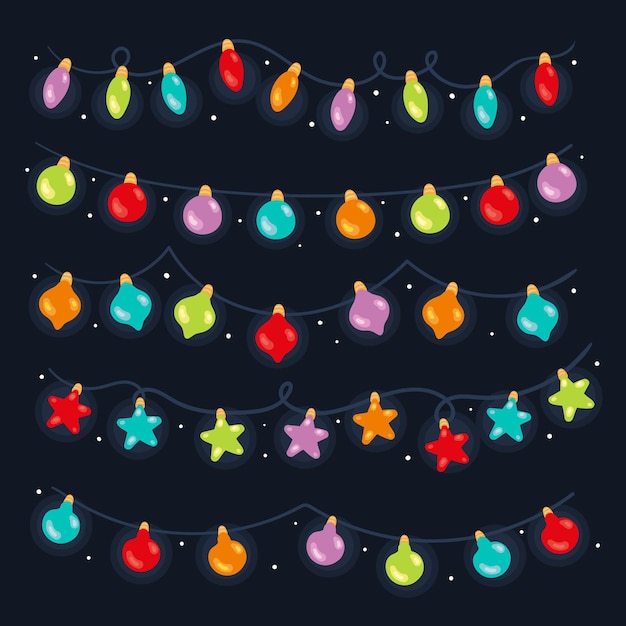 Premium Vector Hand drawn flat christmas lights collection