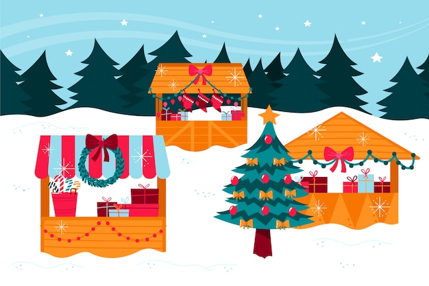 Free Vector | Hand drawn flat christmas market illustration