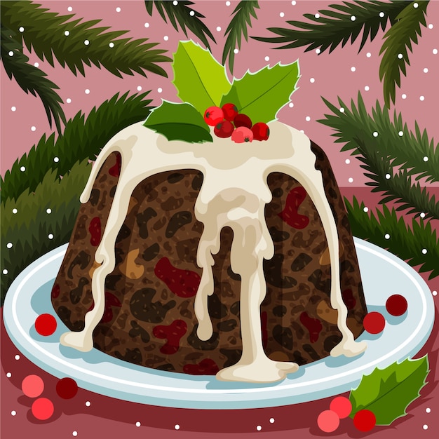 Free Vector Hand drawn flat christmas pudding illustration