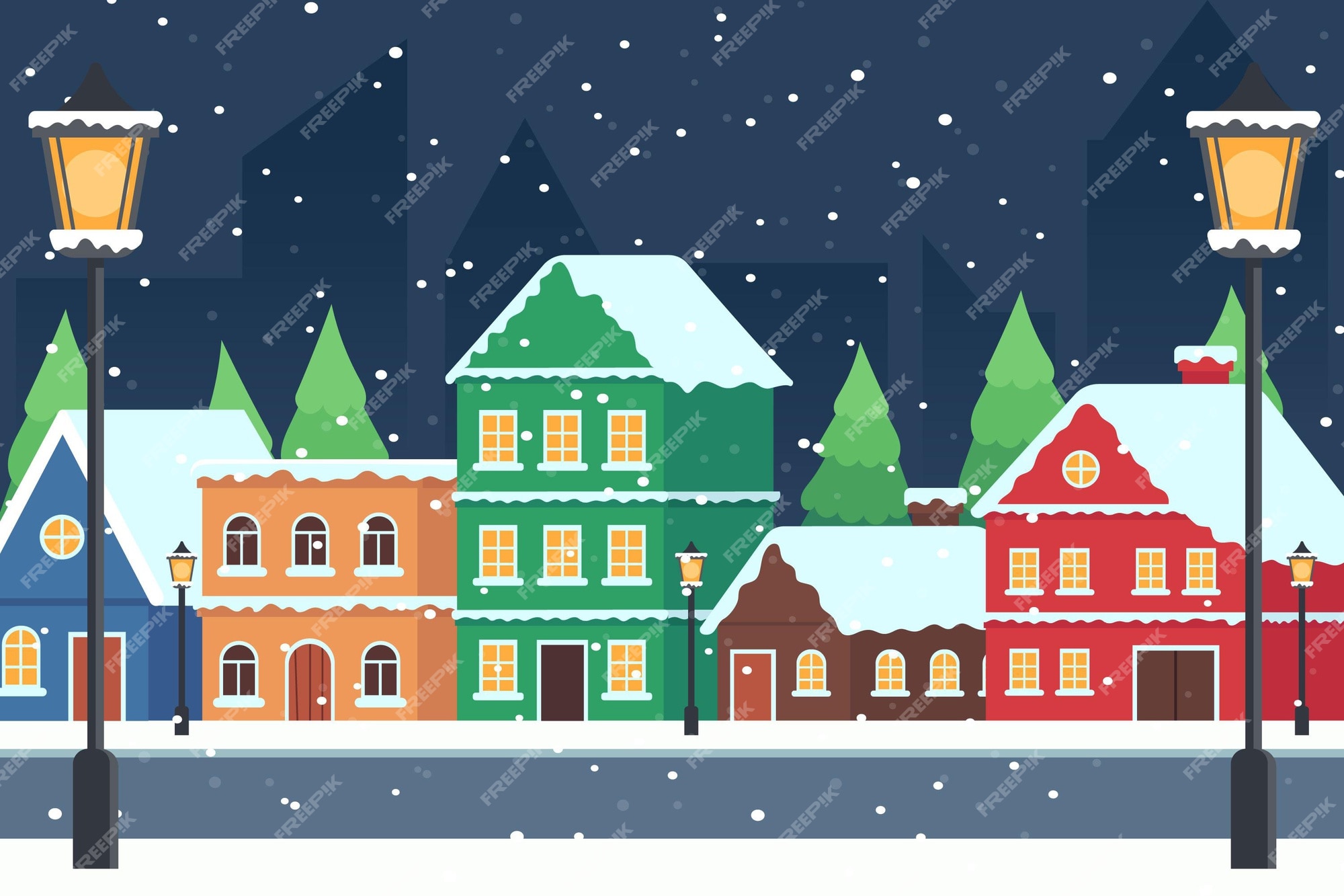 Free Vector | Hand drawn flat christmas village illustration