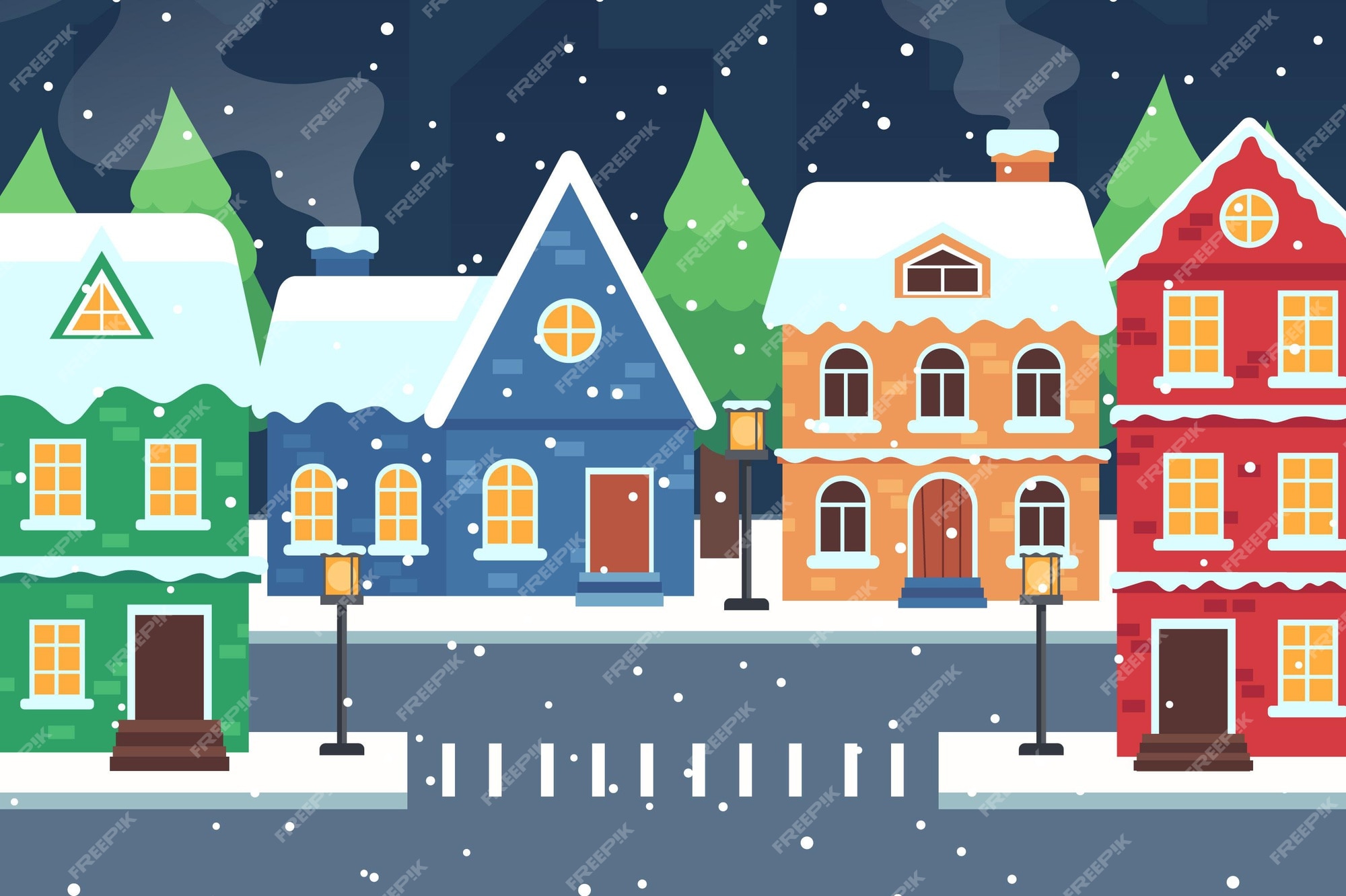 Free Vector | Hand drawn flat christmas village illustration