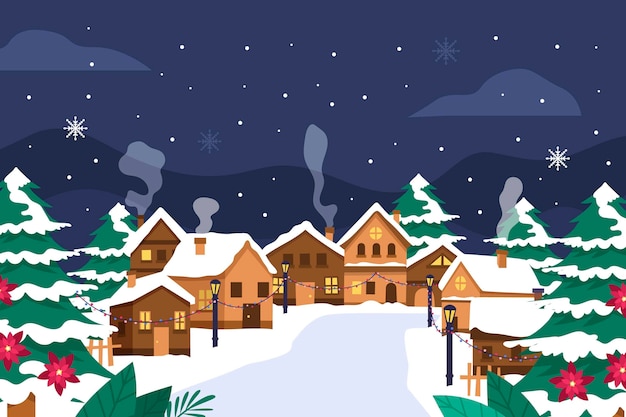 Free Vector | Hand drawn flat christmas village illustration