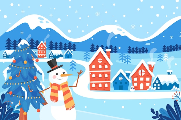 Premium Vector | Hand drawn flat christmas village illustration