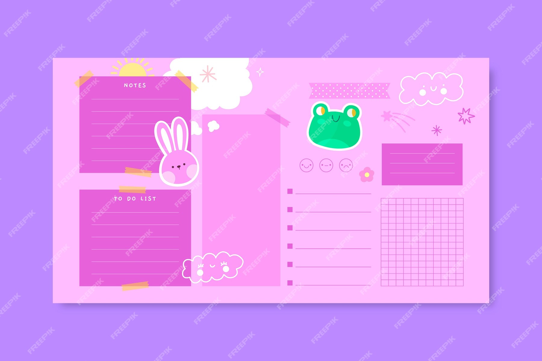 Handdrawn Flat Design Cute Pink Desktop Organizer Wallpaper
