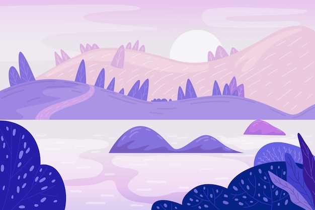 Free Vector | Hand drawn flat design lake scenery