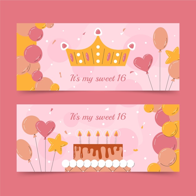 Premium Vector | Hand drawn flat design sweet 16 template