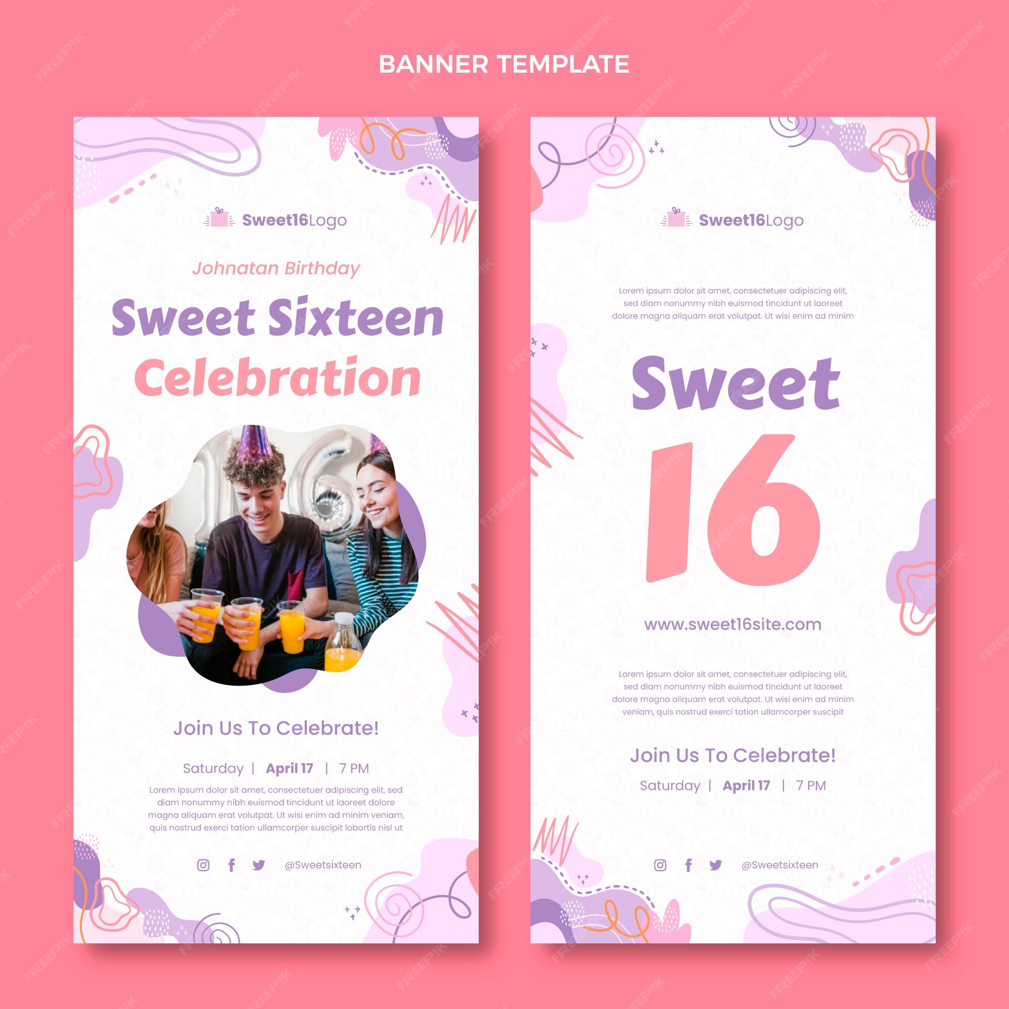 Free Vector | Hand drawn flat design sweet 16 template