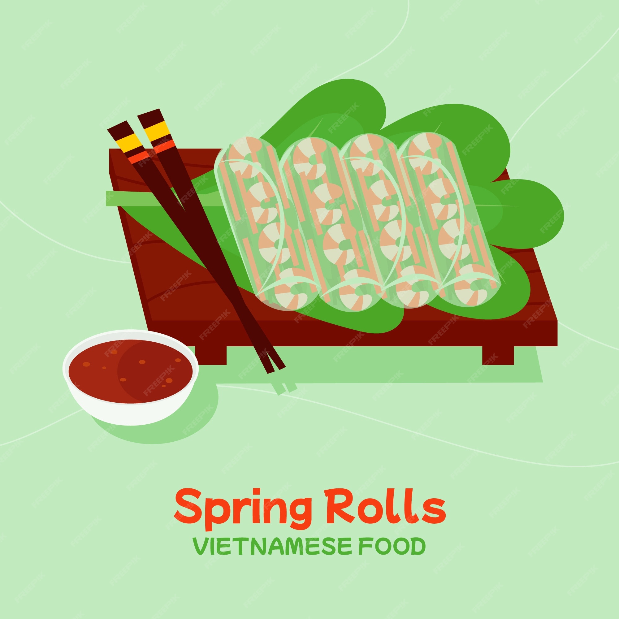 Free Vector | Hand drawn flat design vietnamese food illustration