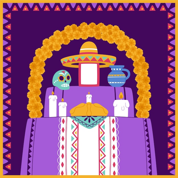 Premium Vector Hand drawn flat dia de muertos family home altar