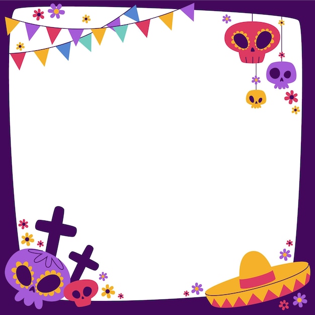 Free Vector Hand drawn flat dia de muertos frame template