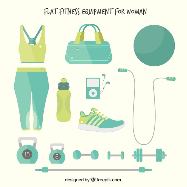 Hand drawn flat fitness equipment for\
woman