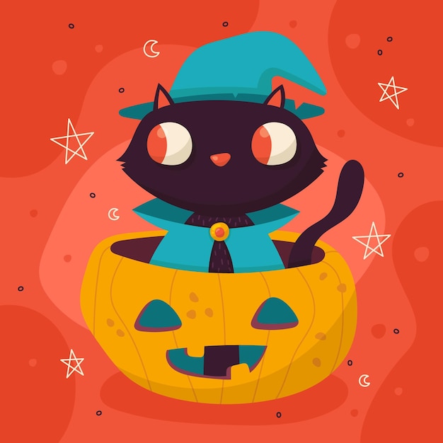 Free Vector Hand drawn flat halloween cat illustration