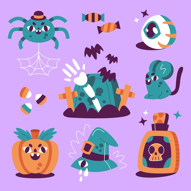 Free Vector | Hand drawn flat halloween elements collection