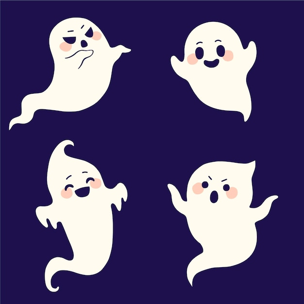 Premium Vector | Hand drawn flat halloween ghosts collection