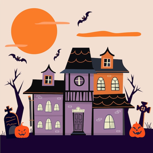 Free Vector | Hand drawn flat halloween house illustration