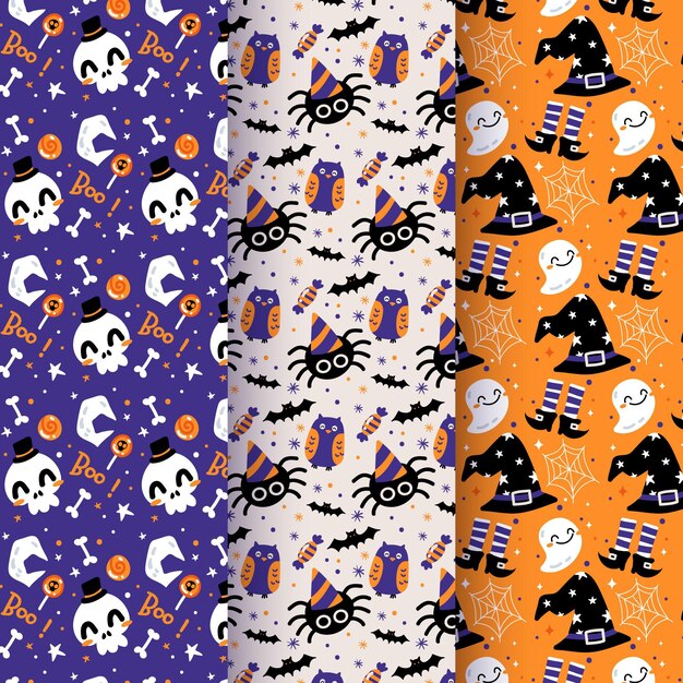 Free Vector | Hand drawn flat halloween patterns collection