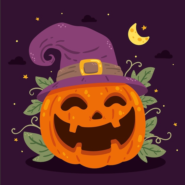 手描きフラットハロウィーンカボチャイラスト 無料のベクター 手描きフラットハロウィーンカボチャイラスト 無料のベクター