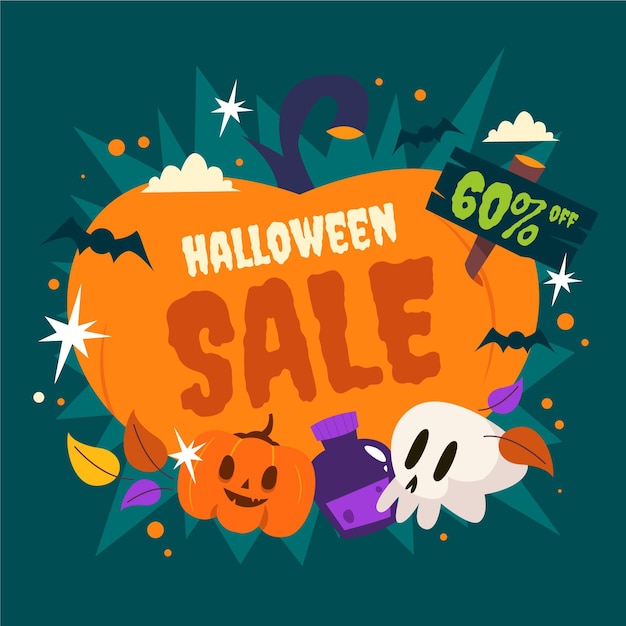 Free Vector | Hand drawn flat halloween sale illustration