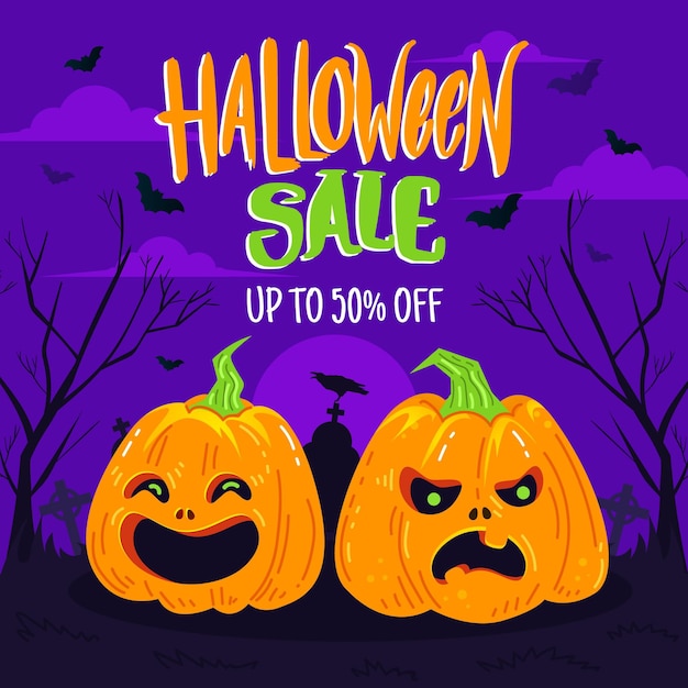 Premium Vector | Hand drawn flat halloween sale illustration