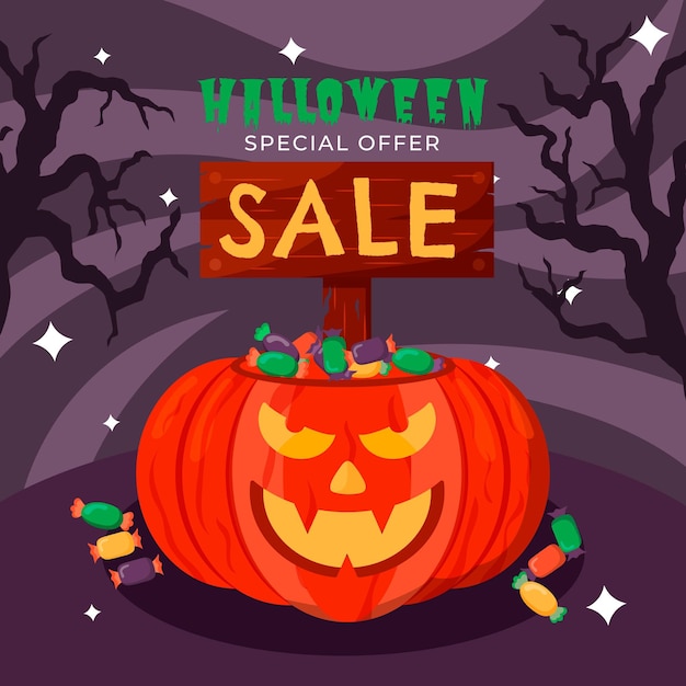 Free Vector | Hand Drawn Flat Halloween Sale Illustration