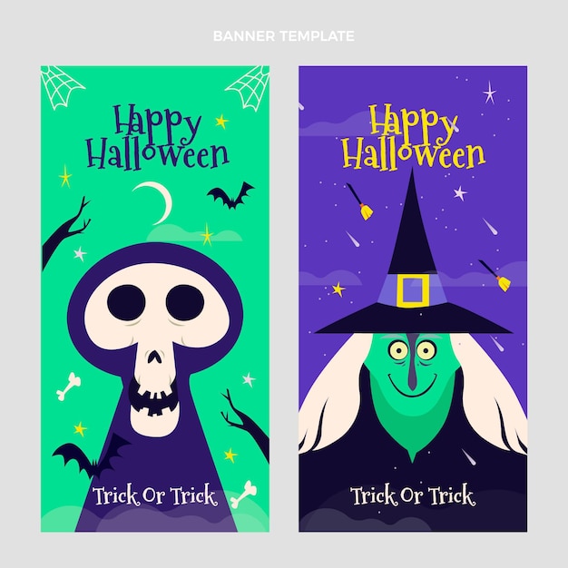 Free Vector | Hand drawn flat halloween vertical banners set