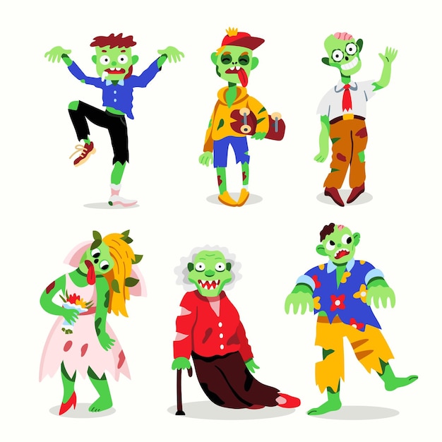 Premium Vector Hand drawn flat halloween zombies collection
