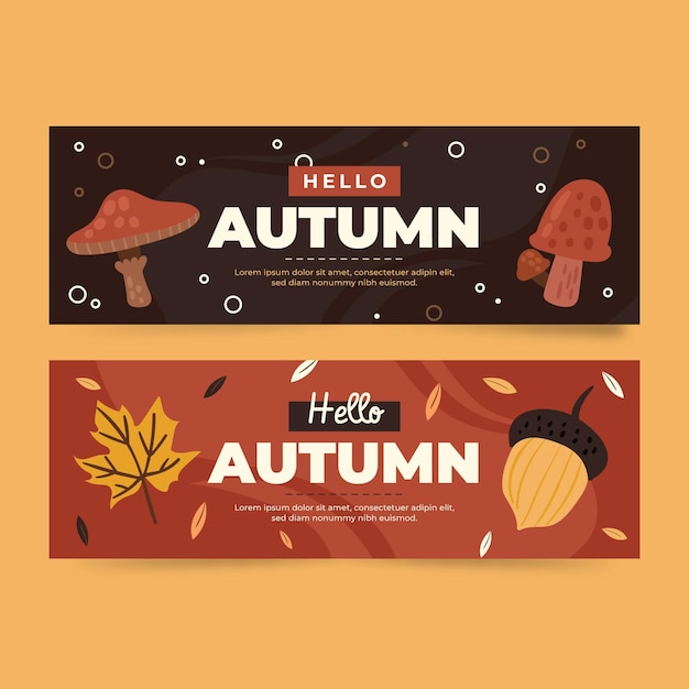 Premium Vector Hand Drawn Flat Horizontal Autumn Banners Set