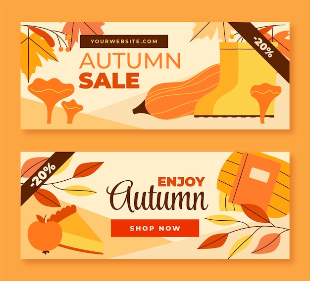 Free Vector Hand Drawn Flat Horizontal Autumn Sale Banners Set